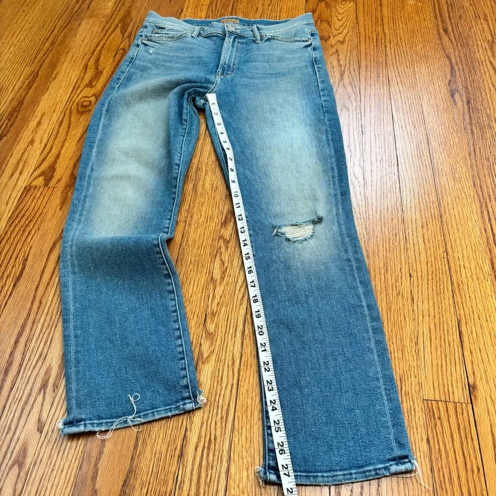 Mother Women"s 29 High Waisted Rascal Ankle Jeans Love Gun Distressed Frayed Hem - Picture 13 of 16